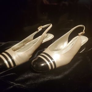 Paten Black & Soft Gold Audition Slingbacks